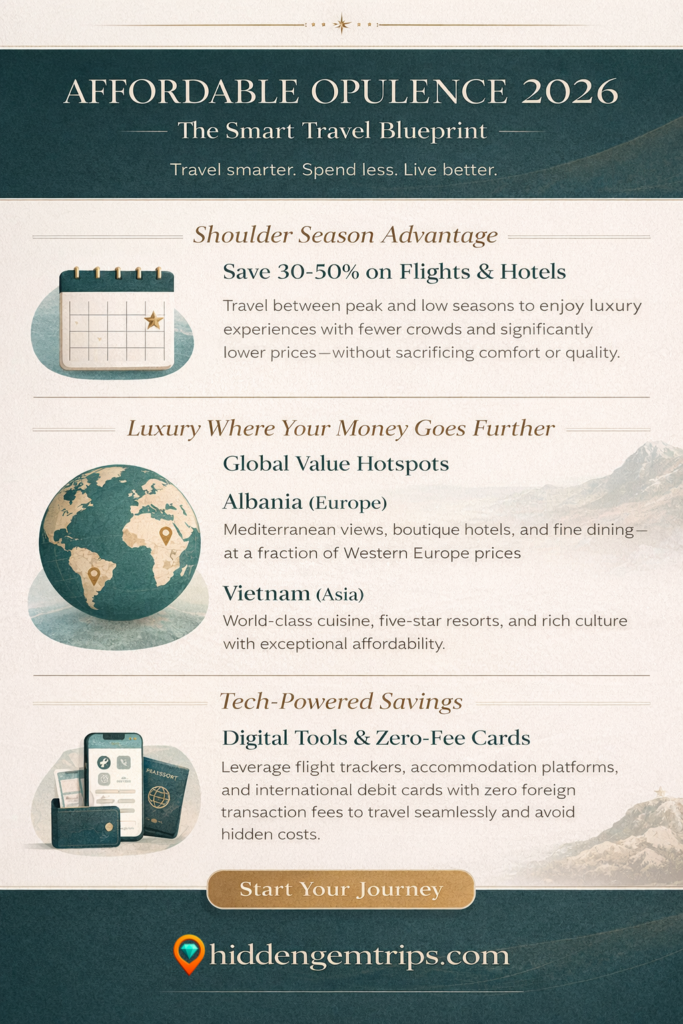 Infographic of Affordable Opulence 2026 travel strategies for hiddengemtrips.com