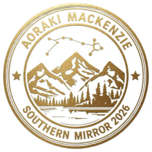 Gold vintage passport stamp for Aoraki Mackenzie Dark Sky Reserve New Zealand