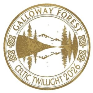 Gold vintage passport stamp for Galloway Forest Park Scotland UK Dark Sky Park