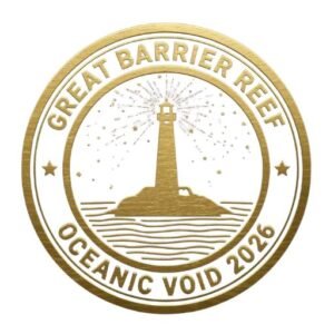 Gold vintage passport stamp for Great Barrier Reef Australia oceanic stargazing