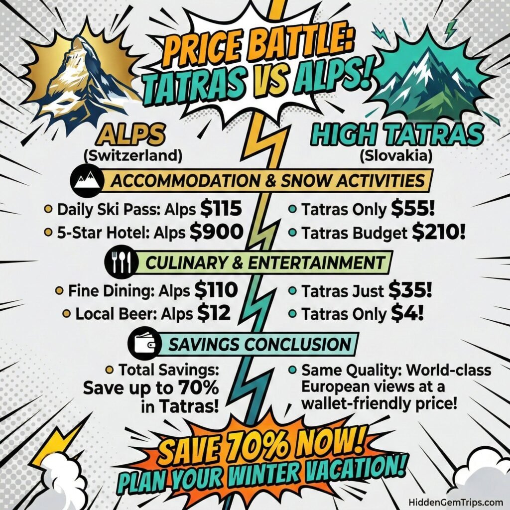 High Tatras Europe cost comparison vs French and Swiss Alps for 2026