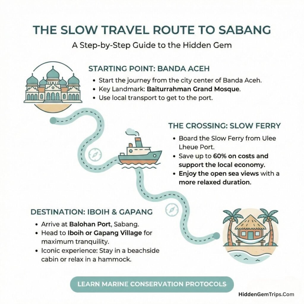 Step-by-step slow travel guide and map from Banda Aceh to the hidden gems of Sabang.
