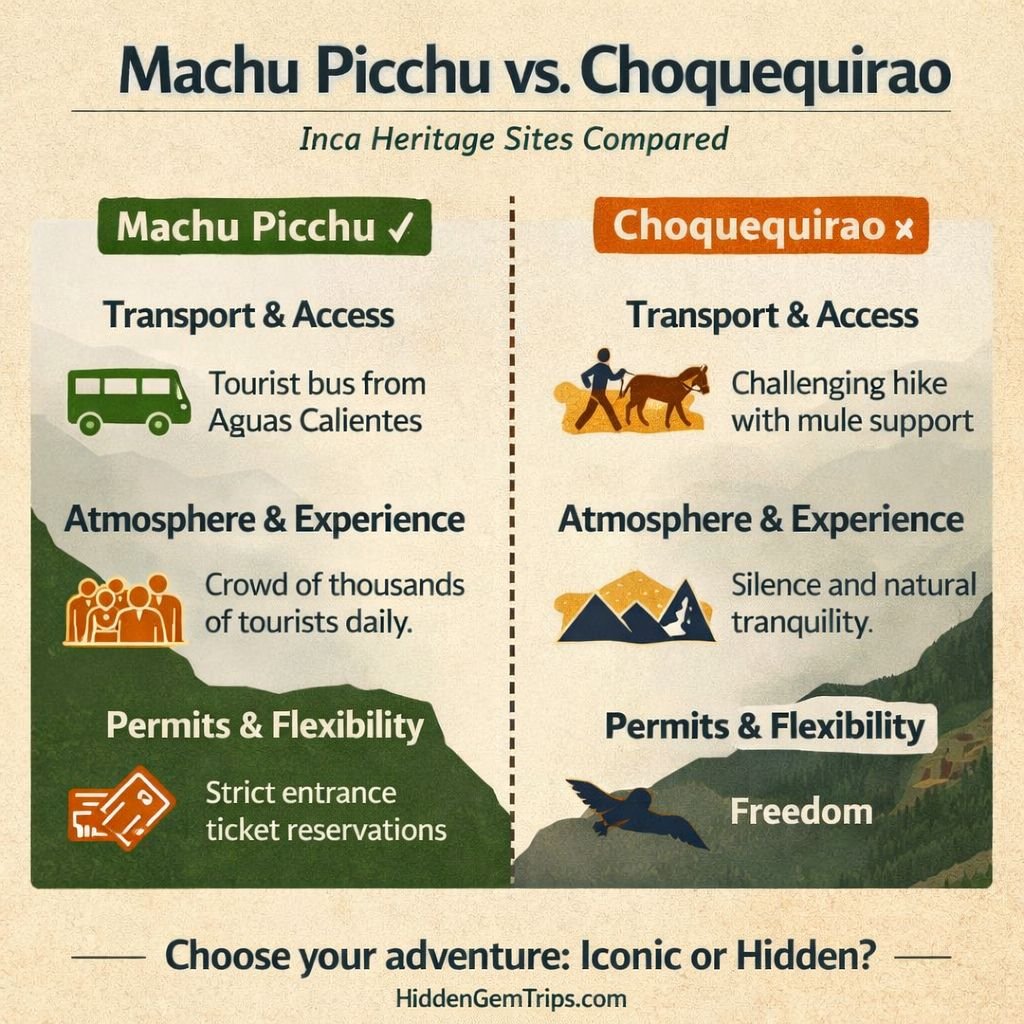 Comparison table between Machu Picchu and Choquequirao.