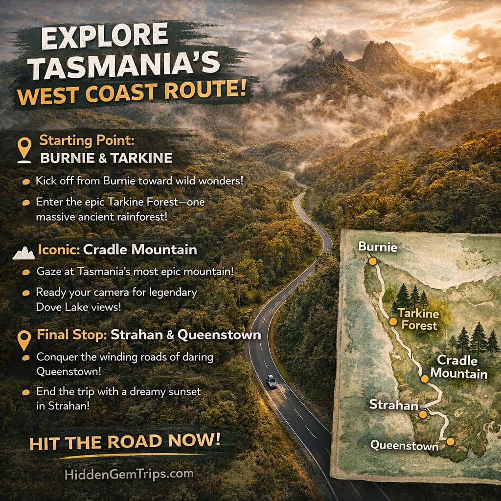 Skip Sydney: The Ultimate Guide to Tasmania’s Wild West 3 Map showing the best travel route through Tasmania’s Wild West.