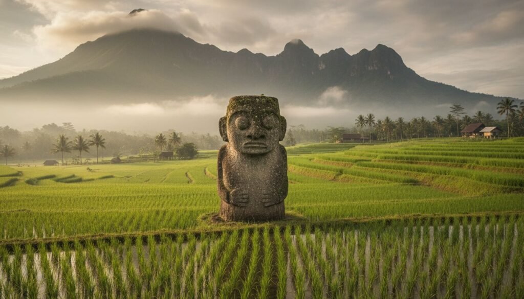 Lore Lindu Megaliths Palindo statue in Central Sulawesi Indonesia.