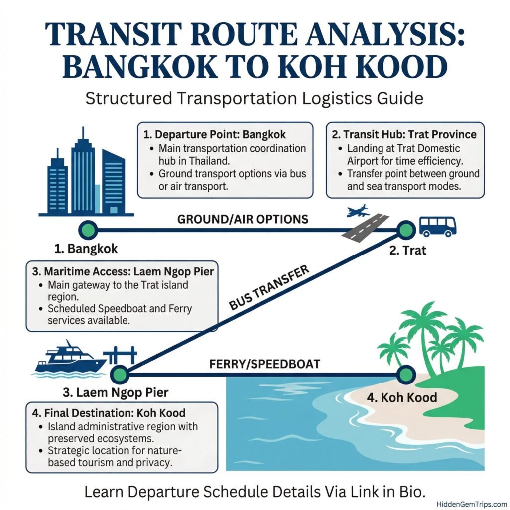 Skip the Thai Crowds: Best Secret Beaches in Koh Kood 4 Infographic for Koh Kood Guide showing travel route from Bangkok