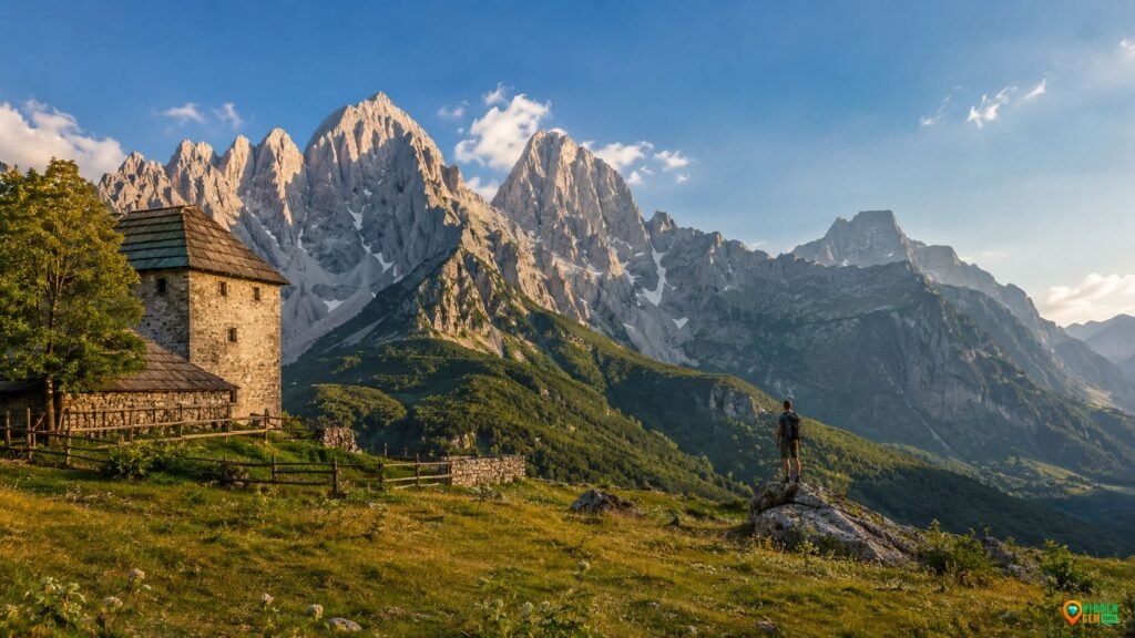 A lone hiker exploring the rugged peaks of Albania's Accursed Mountains, the ultimate wild escape for European trekking in 2026.