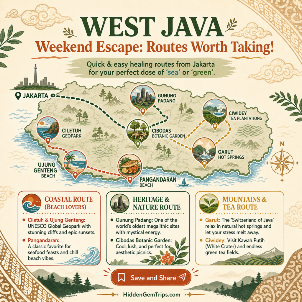 West Java Weekend Escapes That Feel Far Away from Jakarta 1 West Java weekend escapes route map from Jakarta to beaches forests and highlands