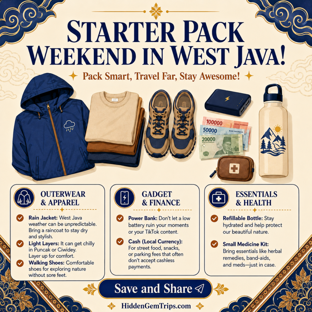 West Java Weekend Escapes That Feel Far Away from Jakarta 3 Packing checklist for West Java weekend escapes near Jakarta.
