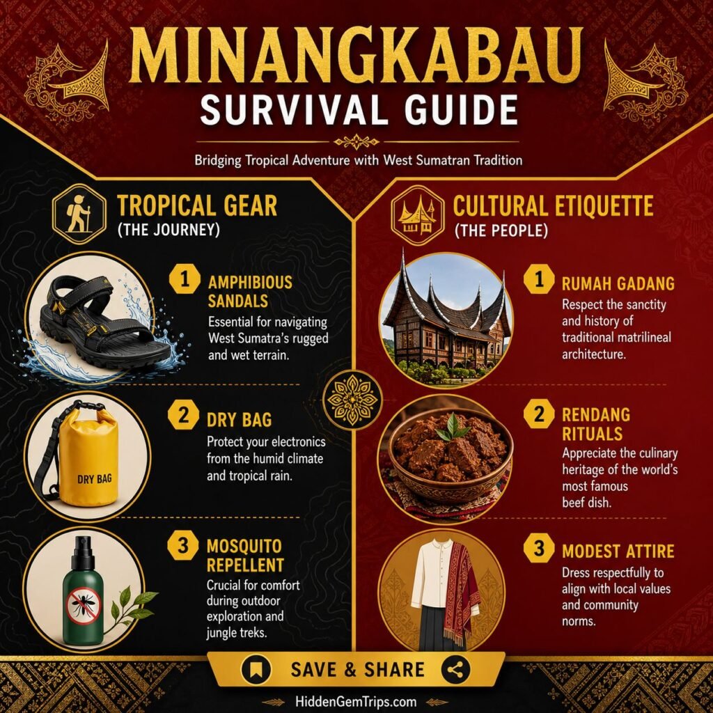 The Ultimate Harau Valley Guide to Sumatra: 7 Epic Secrets 2 Essential tropical packing list and Minangkabau etiquette for the ultimate Harau Valley guide.