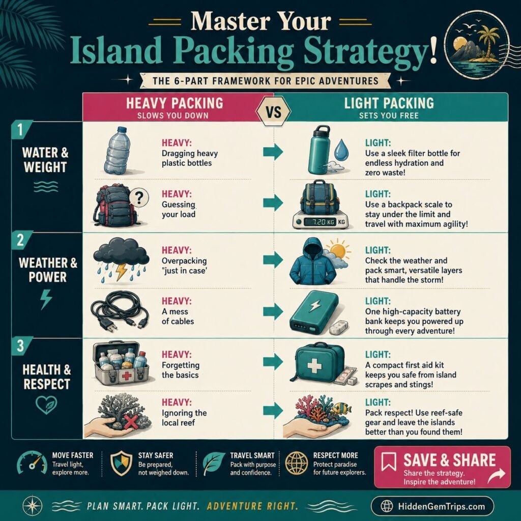 island packing strategy light packing vs heavy packing comparison