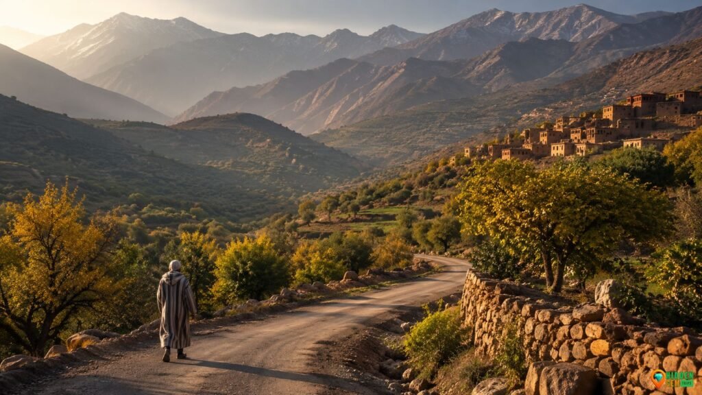 Morocco quiet valleys beyond Marrakech with High Atlas village road