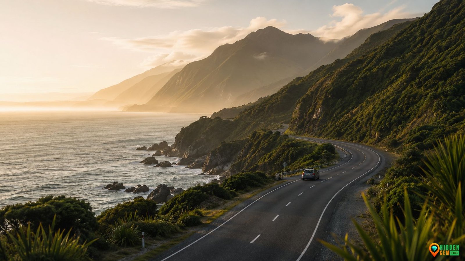 New Zealand coastal roads with a quiet scenic ocean drive