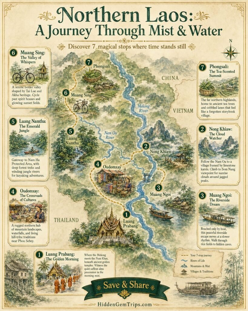 Northern Laos Guide: 7 River and Mountain Stops 2 Northern Laos Guide map with 7 river and mountain stops