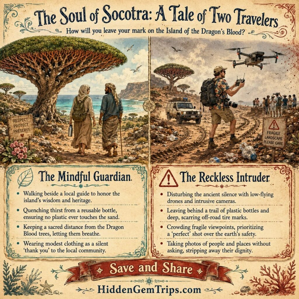 Socotra 2.0 ethical travel guide comparison of responsible and irresponsible travel behavior on Socotra Island