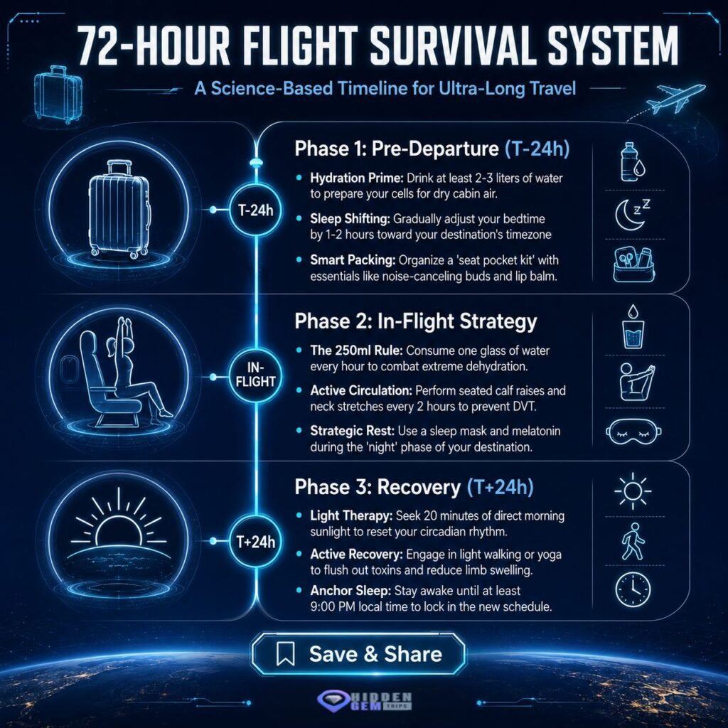 The Brutally Honest Guide to Surviving Long-Haul Flights 1 surviving long-haul flights 72-hour travel system infographic