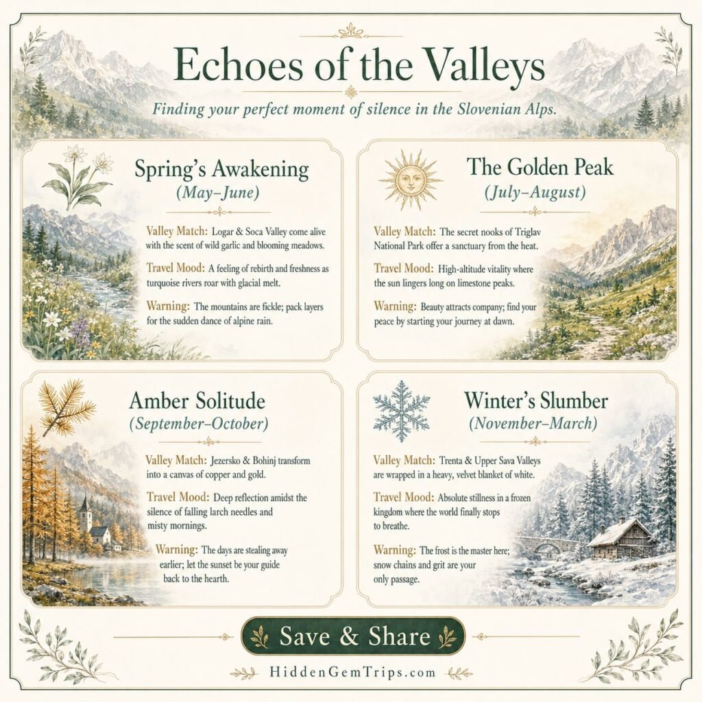 Slovenia Quiet Valleys: 7 Stops Beyond Bled 3 Slovenia Quiet Valleys seasonal planning matrix for spring summer autumn and winter