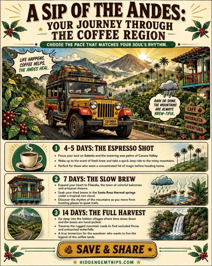 Colombia coffee towns itinerary options for 4 7 and 14 day slow travel routes