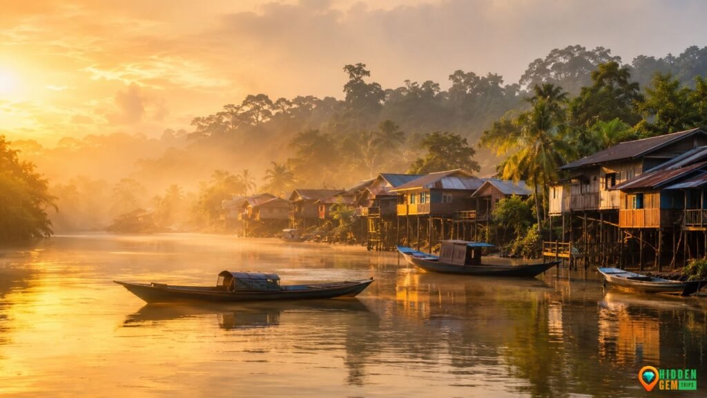 Kalimantan River Towns guide featuring a quiet Borneo river town