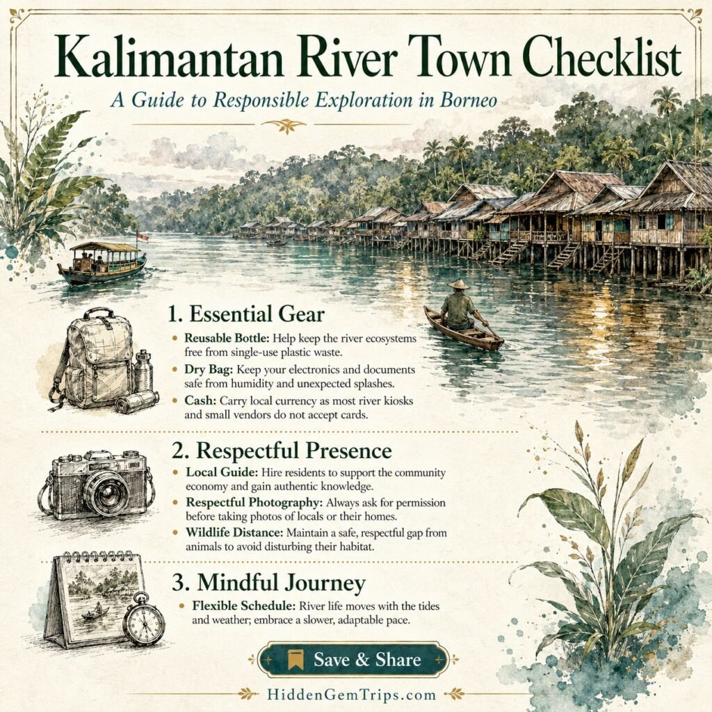 Kalimantan River Towns: 7 Real Borneo Stops 3 Kalimantan River Towns responsible travel checklist