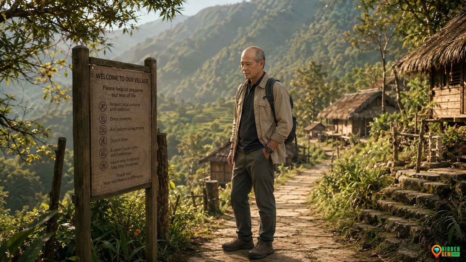 secret destination readiness guide with traveler reading local visitor rules