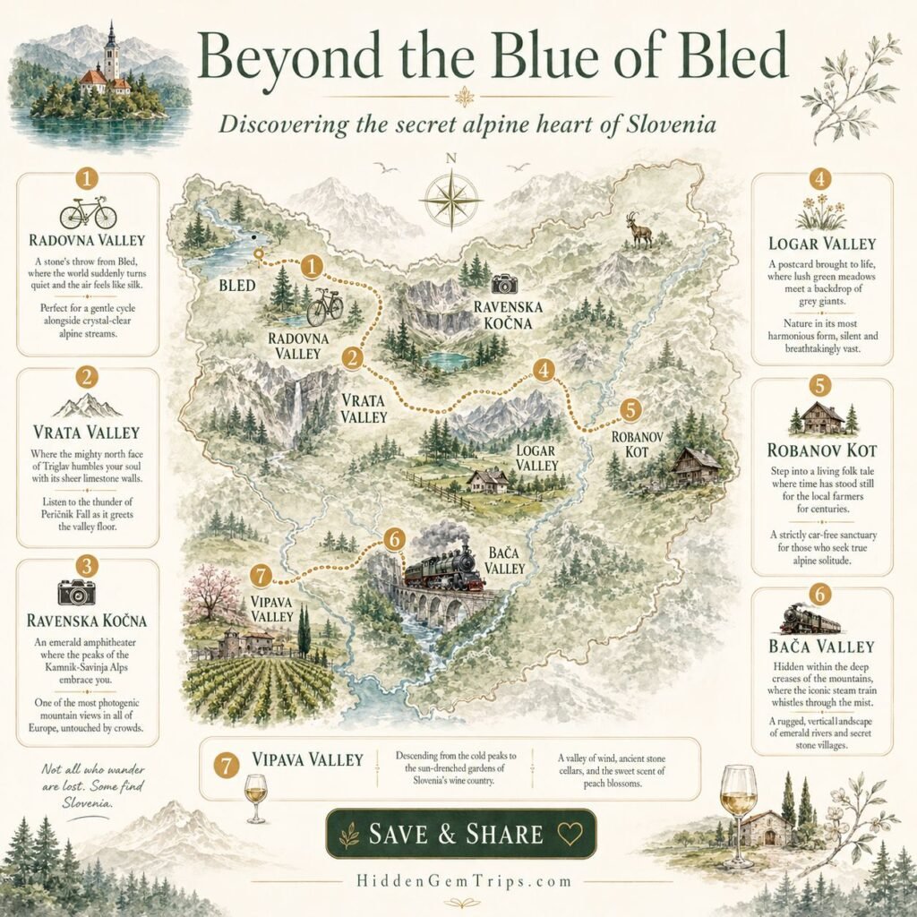 Slovenia Quiet Valleys: 7 Stops Beyond Bled 1 Slovenia Quiet Valleys route map showing 7 stops beyond Bled