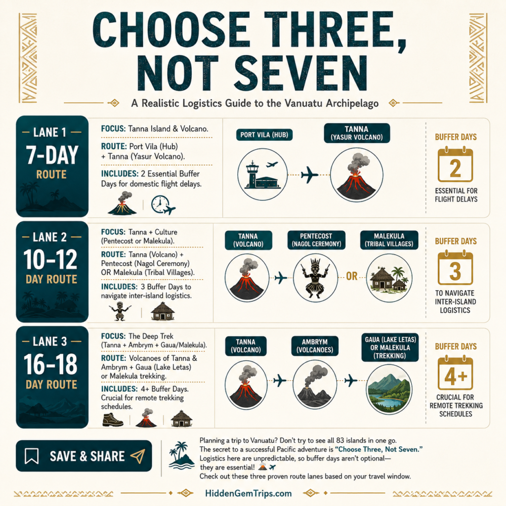 Vanuatu outer islands route builder comparing 7 day, 12 day, and 18 day culture and volcano itineraries