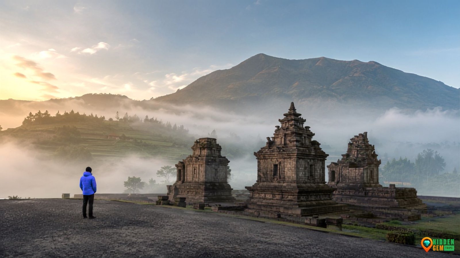 Dieng Plateau Travel Guide showing Arjuna Temple in morning mist