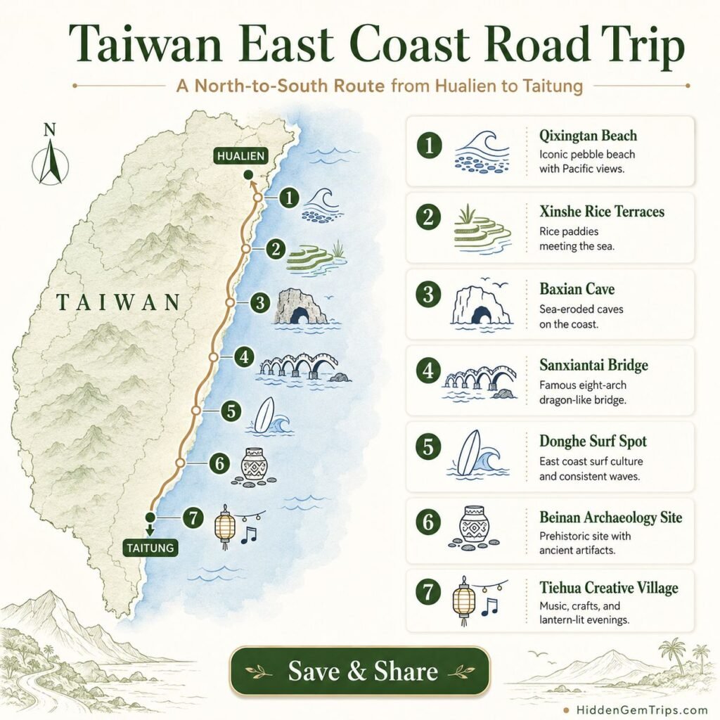 Taiwan East Coast: 7 Quiet Towns and Scenic Stops 2 Taiwan East Coast route map with 7 quiet towns and scenic stops
