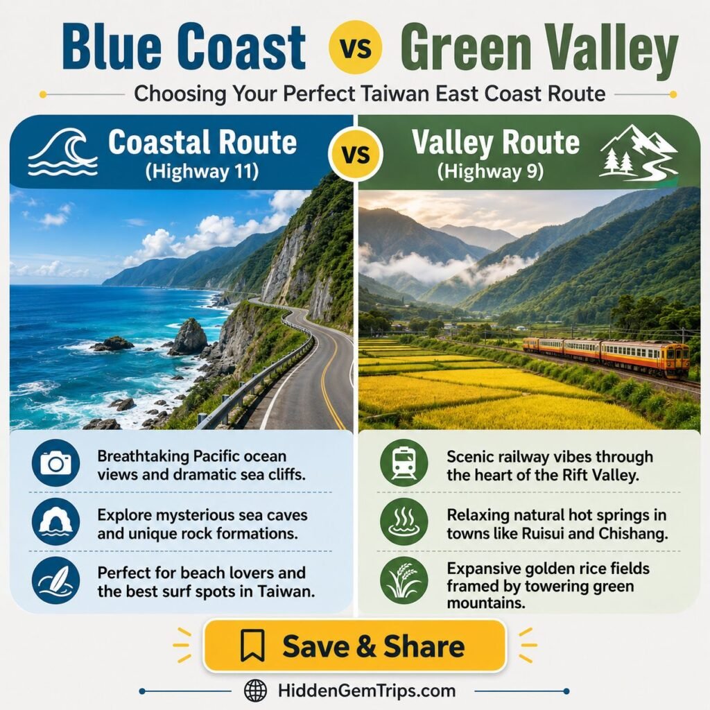 Taiwan East Coast: 7 Quiet Towns and Scenic Stops 1 Taiwan East Coast blue coast and green valley route comparison