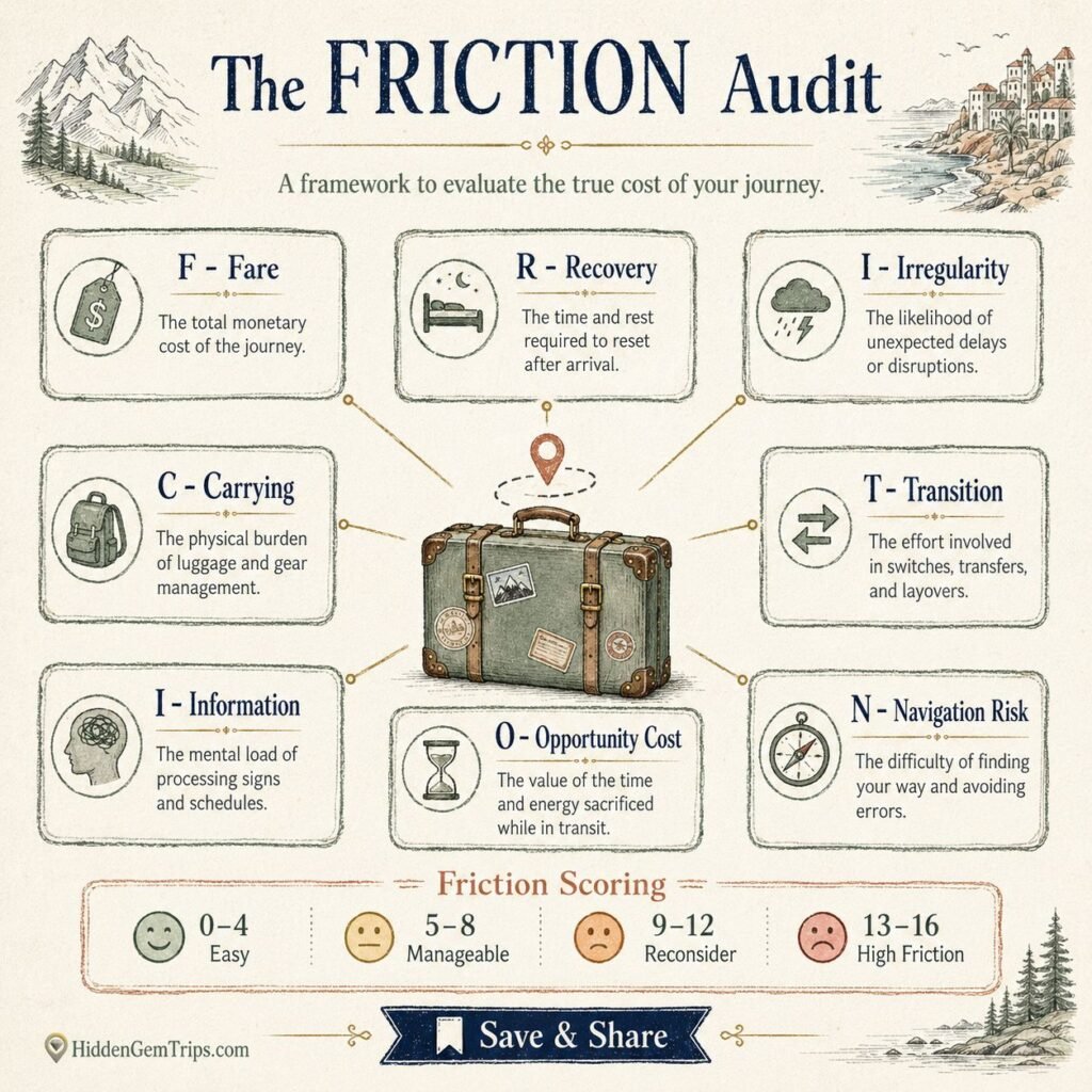 Two-Base Itinerary Method: 7 Rules for Better Trips 2 Two-Base Itinerary Method FRICTION Audit for scoring the cost and difficulty of a transfer