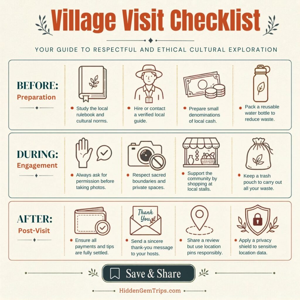 Respectful Travel Checklist: 9 Rules for Villages 3 Respectful travel checklist for before during and after a village visit