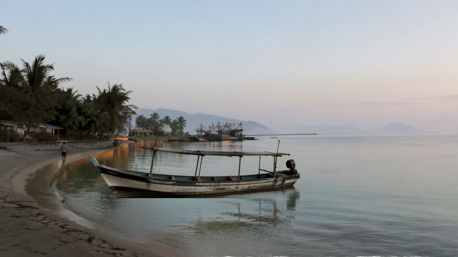 Home 5 Karimunjawa Travel Guide slow island morning with a wooden boat, calm shore, and soft tropical light