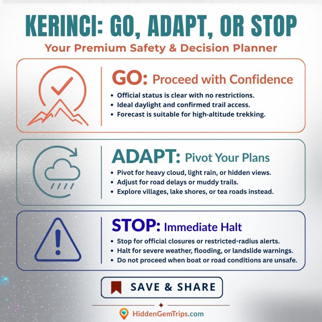Kerinci Valley Travel Guide safety chart for going, adapting, or stopping