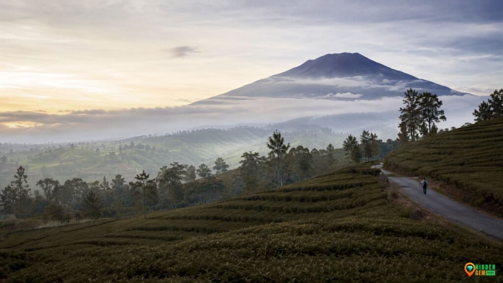 Kerinci Valley Travel Guide view across Kayu Aro tea slopes at dawn