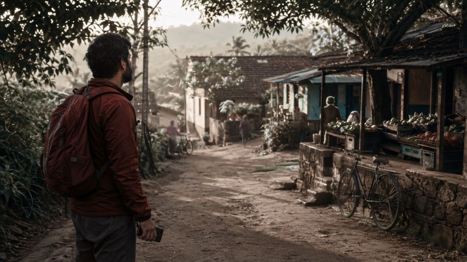 Home 7 Respectful travel checklist illustrated by a traveler respectfully entering a rural village lane