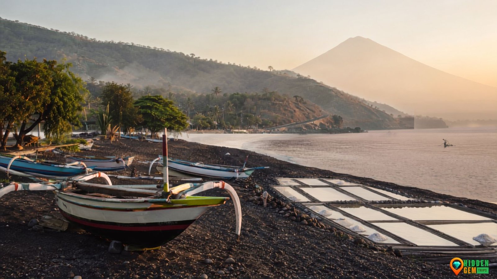 Home 6 Amed beyond diving with jukung boats, salt farms, and the East Bali coastal landscape at sunrise
